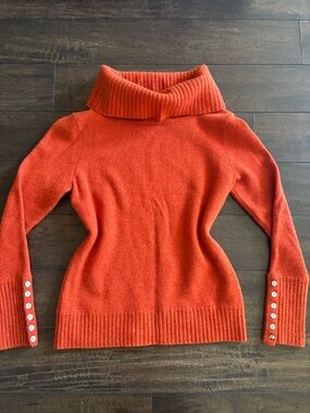Carole Little Coral-Orange Cowl Neck Sweater with Button Cuffs